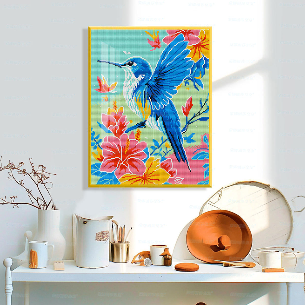 Mona Lisa flores reales y pájaros paquetes de material de bordado cruzado colibríes de color nuevo estilo minimalista decoración estética decoración de pared de sala de estar image 1