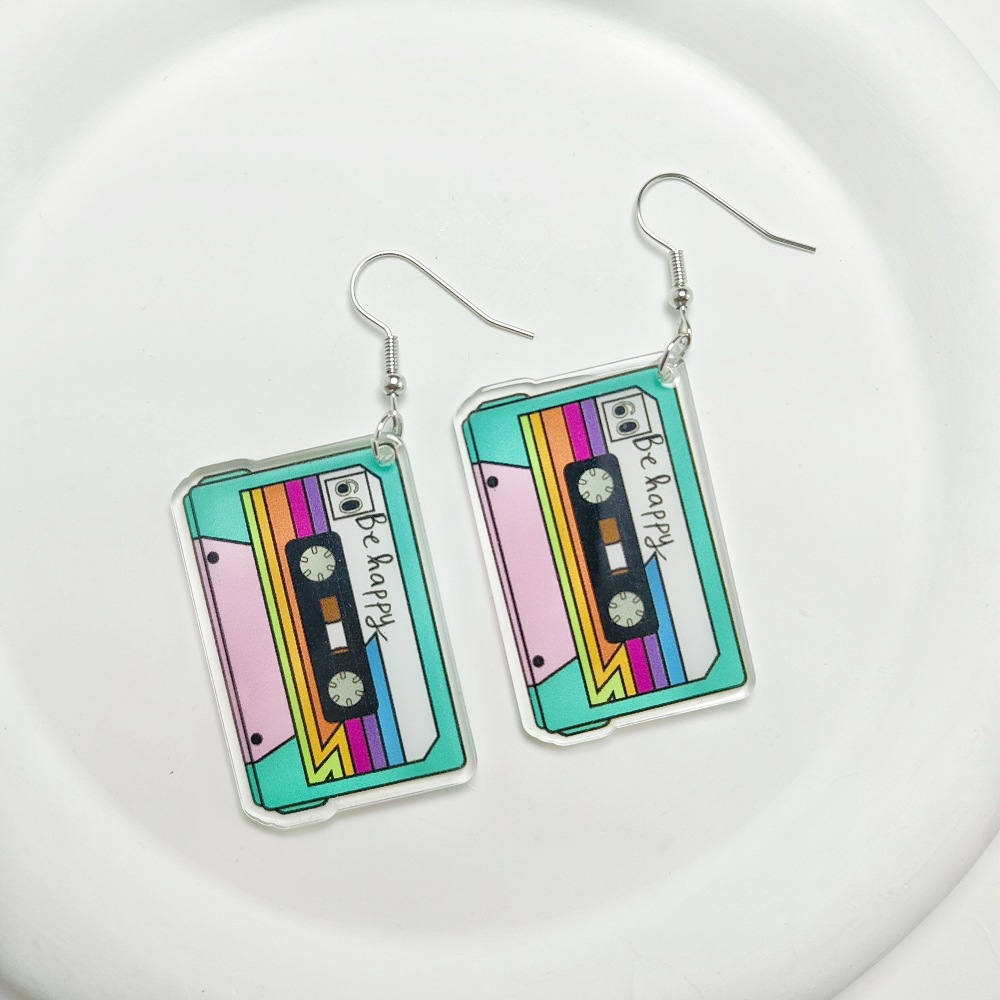 14g Weight Iron Ear Needle Material Drop Earrings Classification 1 Pair Quantity Holiday, Daily Occasion Acrylic Material Printing, Color Block, Rubik'S Cube Pattern Women's Gender Stoving Varnish Design Novelty Style 1 Pair Novelty Printing Color Block Rubik'S Cube Stoving Varnish Arylic Drop Earrings 11