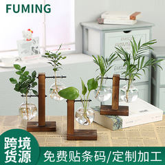 シンプルでクリエイティブな木製ラック水耕小さな花瓶の装飾品ポトス水植物透明花瓶の装飾品