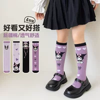 Весенне-летние чулки Kuromi с героями мультфильмов для девочек и младенцев, милые и стильные хлопковые впитывающие пот и дышащие носки до середины икры.