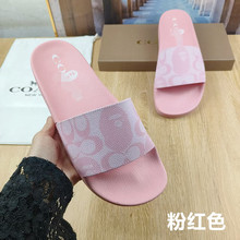 柬埔寨金边越南马来西亚女拖鞋寇家COA字母印花平底粉红色一字拖
