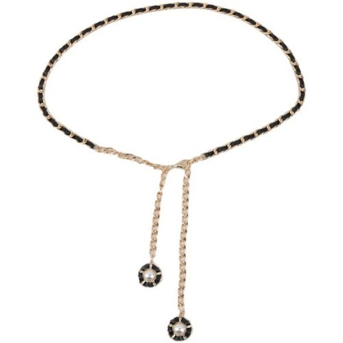 Black and white metal belt for women, European and American style, metal waist chain belt, summer decoration with skirt, trendy thin waist chain