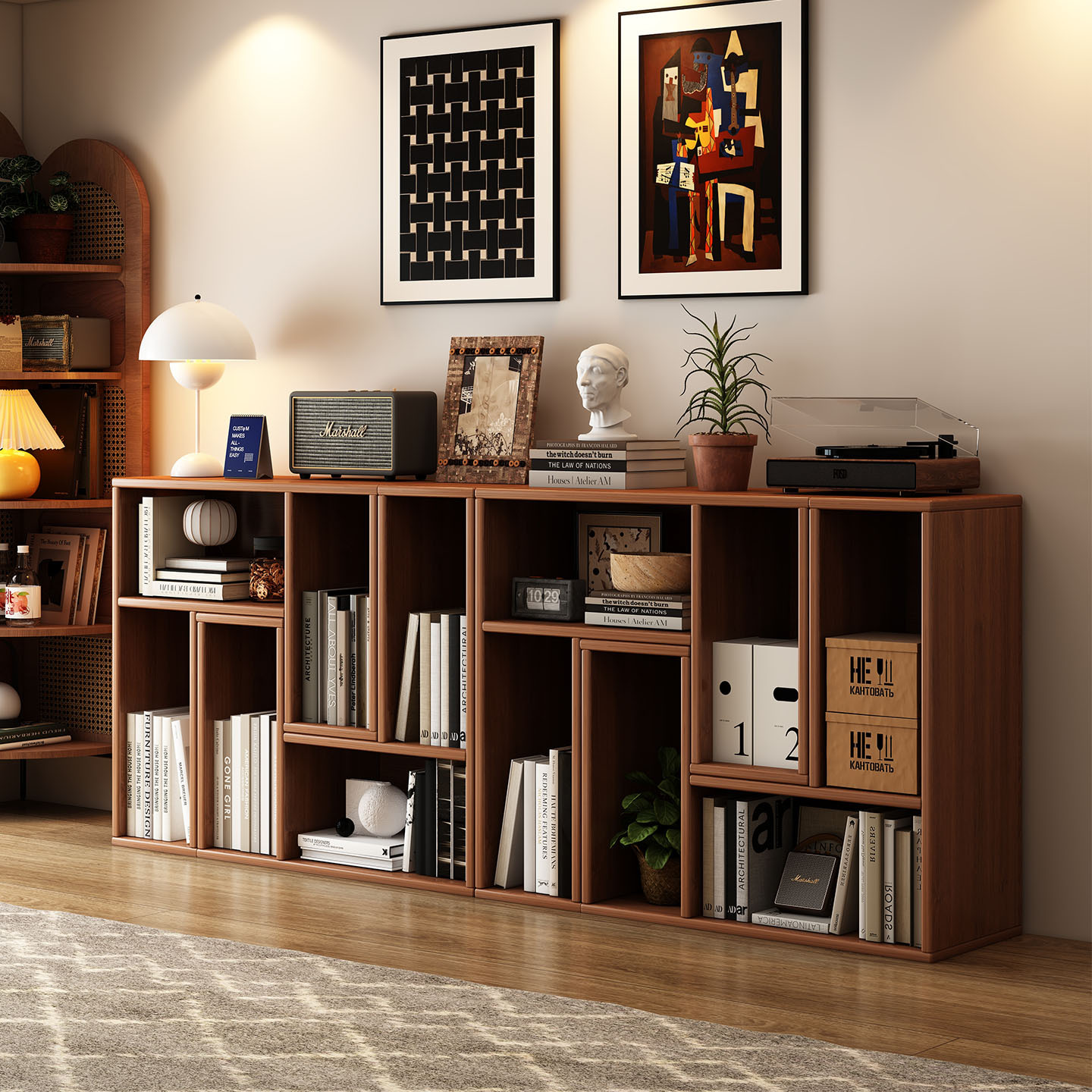 Estante de madera maciza estante de almacenamiento multifuncional armario de almacenamiento armario de exhibición doméstico combinación de gabinete de celosía