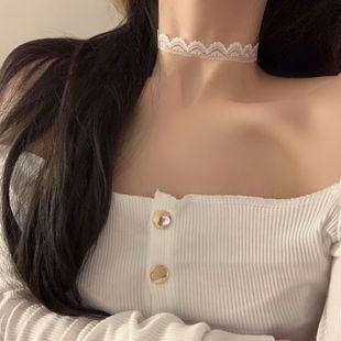 White Lace Collar Fairy choker Cold Wind Necklace Chain Clavicle Chain Women's Neck Jewelry Short Neck Strap