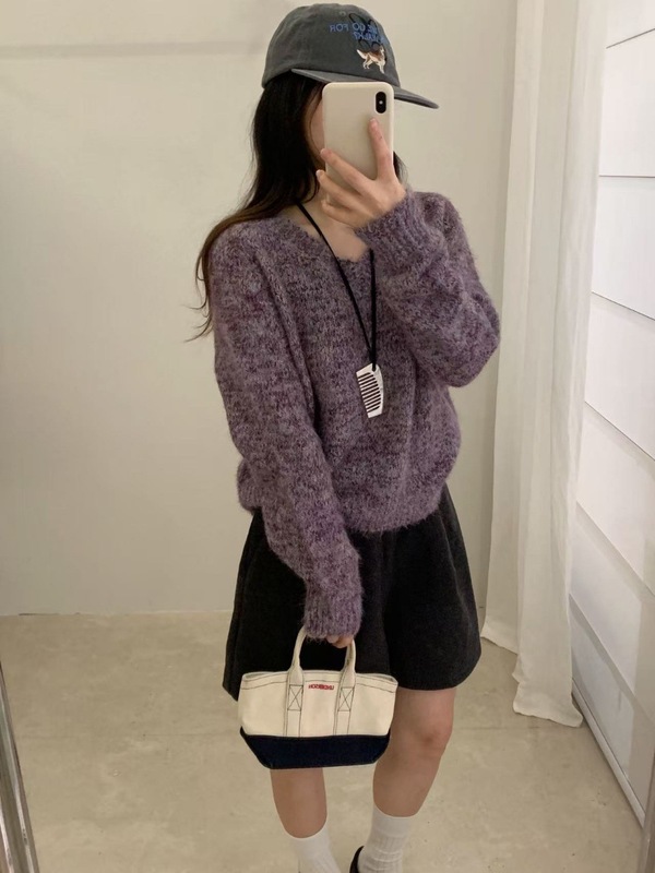 韩系复古V领软糯毛衣女秋冬季新款休闲时尚羊毛混纺气质百搭上衣|undefined