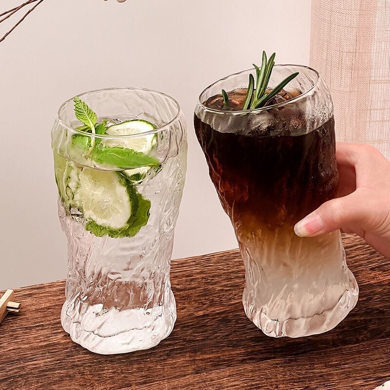 Instagram-worthy vintage glass cup for iced Americano latte, large-capacity water cup, beverage cup, beer cup