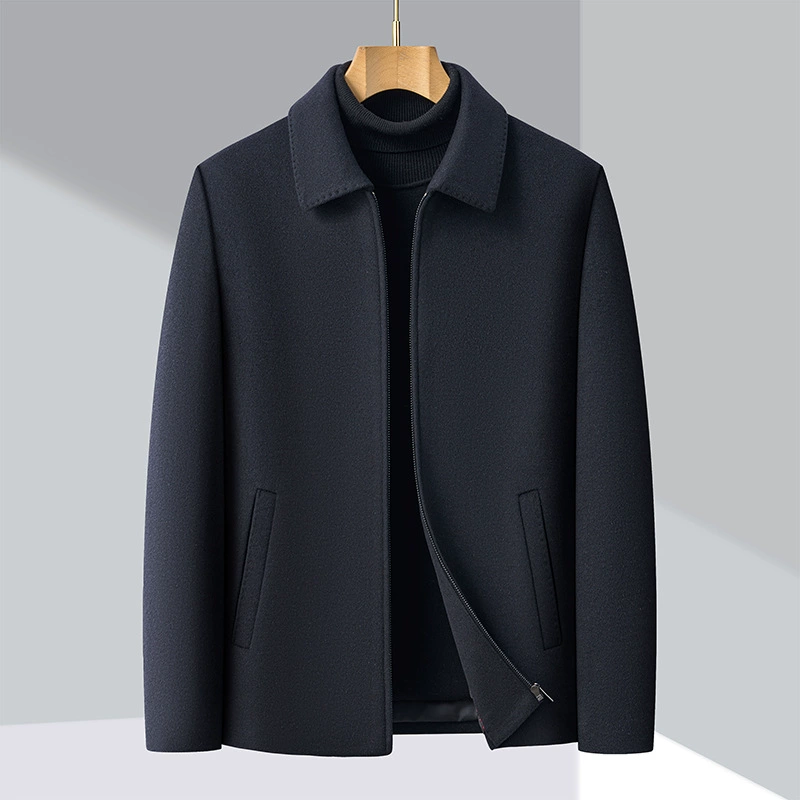 Мужская куртка из 100% шерсти на осень и зиму, короткое пальто с отложным воротником для мужчин среднего и старшего возраста, стильный наряд для папы, съемный пуховик.