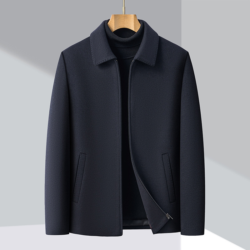 Autumn and Winter 100% Wool Jacket for Men, Middle-Aged and Elderly Short Lapel Coat, Dad's Outfit, Detachable down Jacket