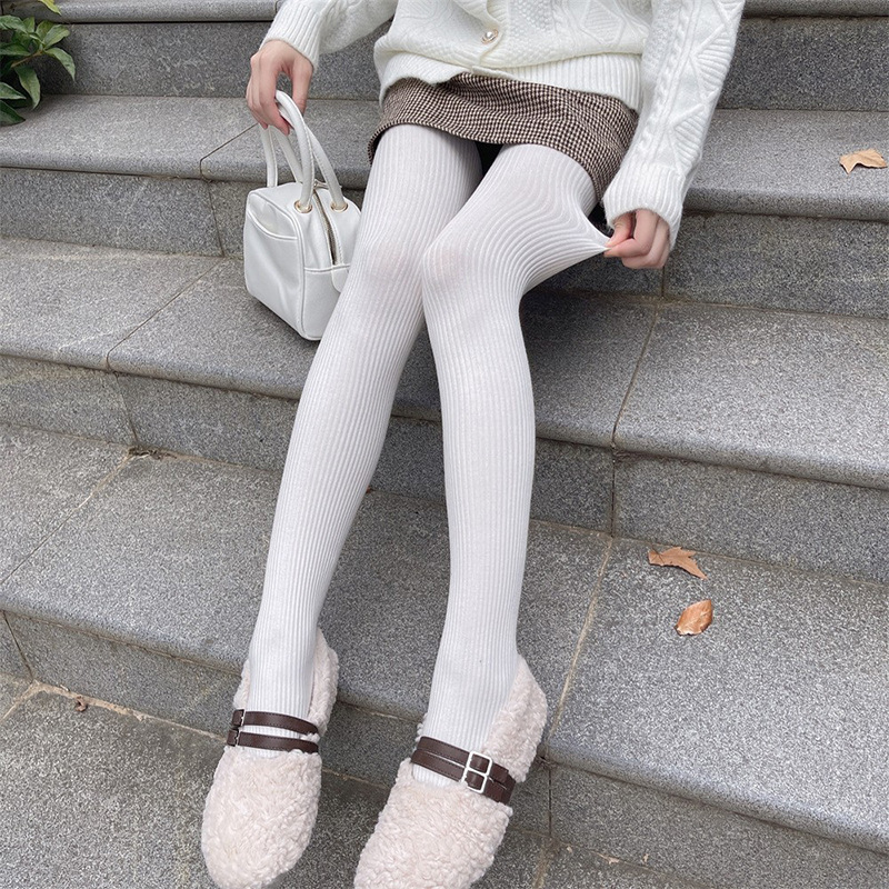 Senna White combed cotton pantyhose series fairy socks vertical stripes female Japanese twist vertical stripes Lolita Japanese style