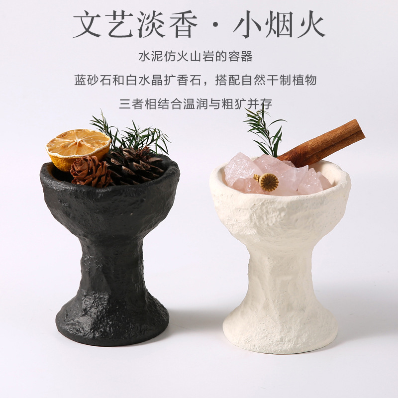 跨境水泥无火香薰蜡烛空杯容器侘寂风香插香座原创北欧复古托香盘|undefined