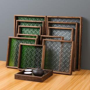 Enamel DIY Tray Begonia Embossed Glass Retro Rectangular Wooden Tea Tray Storage Ornaments Snack Tray