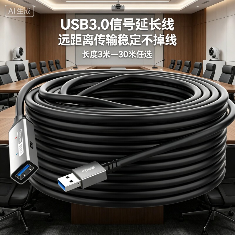 Cross-Border Hot-Selling Usb3.0 Extension Cable 10m Male to Female with Amplifier Conference Camera Extension Cable 20m