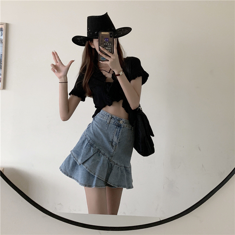 Blue summer denim skirt