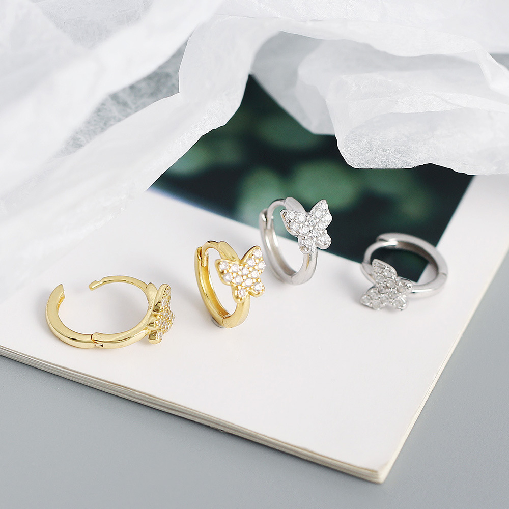 Mode S925 Silber Schmetterling-verkrustete Diamant-ohrringe Weiblich display picture 2