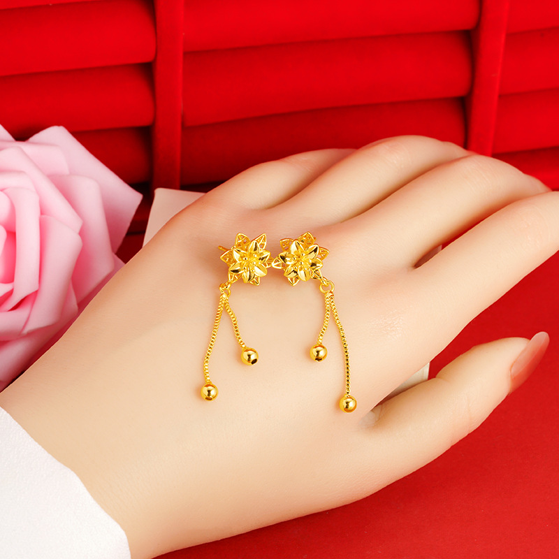 Vietnam oro Bauhinia pendientes borla flor hueco de las mujeres pendientes de moda largo elegante aguja de plata pendientes de nicho image 4