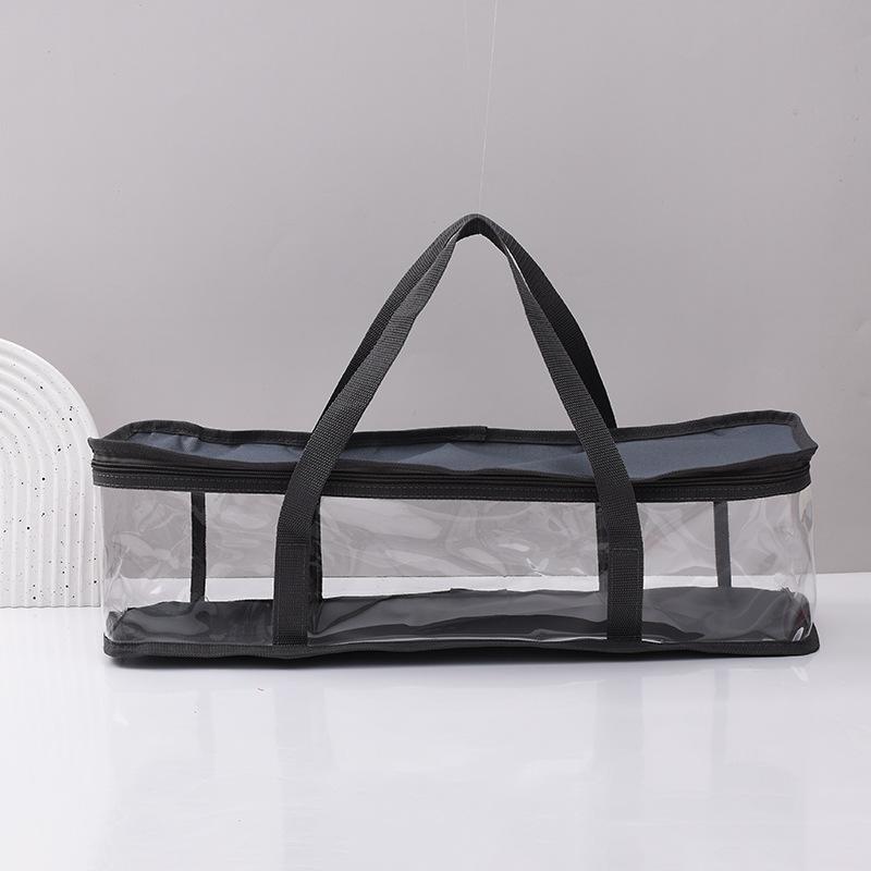 牛津布拼接PVC透明cd手提袋 图书碟片整理收纳防尘拉链包