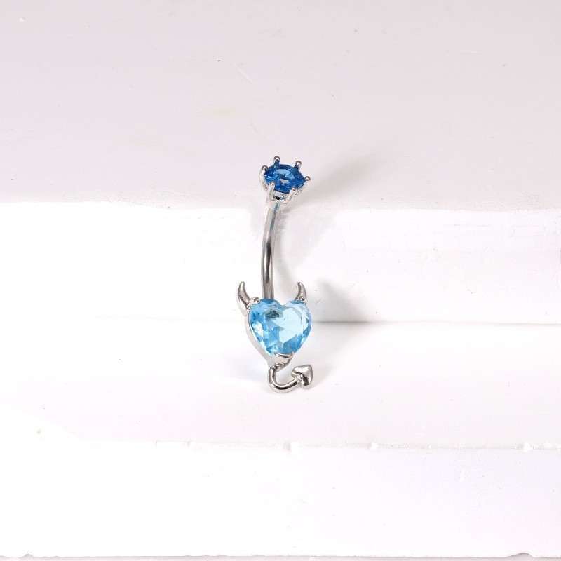 Europe USA Cross-Border Amazon Love Belly Button Nail Blue Diamond Zircon Female Navel Ring Hot Girl Piercing Jewelry detail image 14