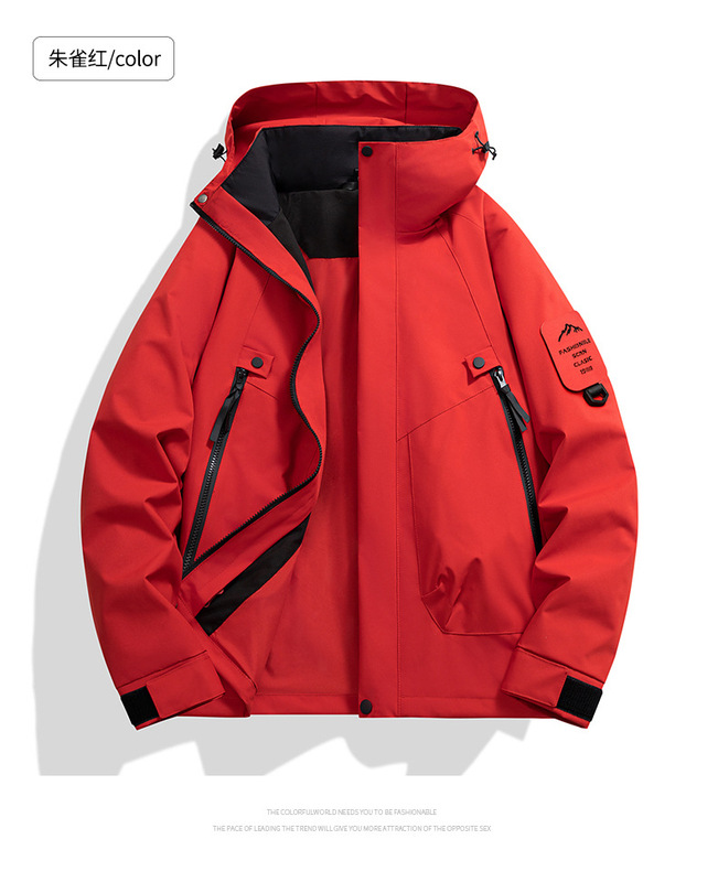 2518 カップルスタイルスプライシングトレンディなアウトドアレジャースポーツフード付きジャケット登山ジャケット男性と女性のためのルーズジャケット|undefined
