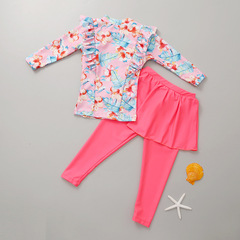 Children's long-sleeved swimsuit, girl's split skirt, long trousers, girls' middle and large children's swimsuit, baby's sun protection swimsuit