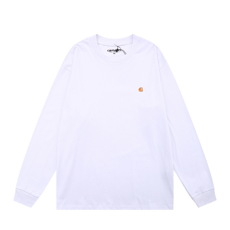 Carhartt Classic Gold Label Embroidered Long-Sleeved T-Shirt Trbottomy Brand Ins Pure Color Bottoming Shirt for Men and Women Couples