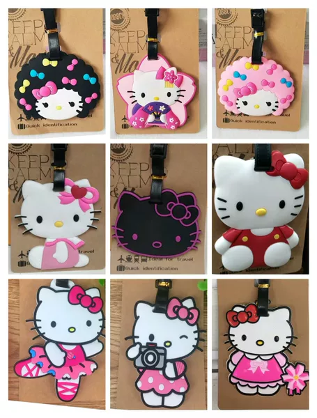 Cute Cartoon KT Cat Luggage Tag Travel Boarded Pass Hawaii Black Cat Bag Identification Tag