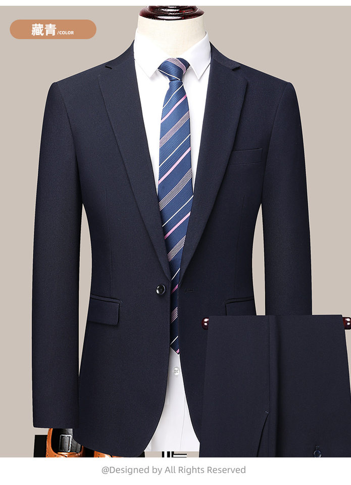 Bộ vest nam công sở dáng thon, áo vest một hàng cúc xẻ tà bên hông, phù hợp đi làm và dự đám cưới — Màu đen, Xanh navy, Đen xanh lục chi tiết 18