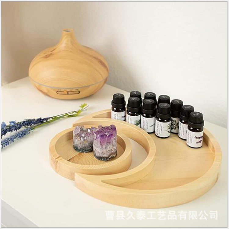 水晶木制托盘装饰石头精油展示木托盘木质哥特式月亮实木托盘
