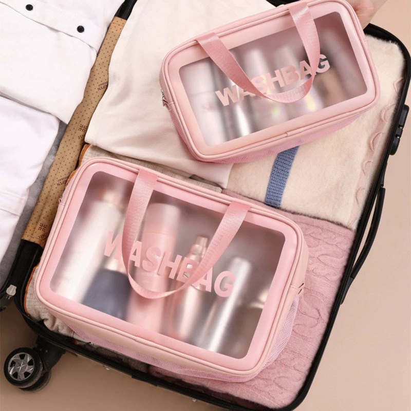 Вместительная матовая сумка для хранения, ручная косметичка из ПВХ, кошелек, отделение для кистей (влажное/сухое)