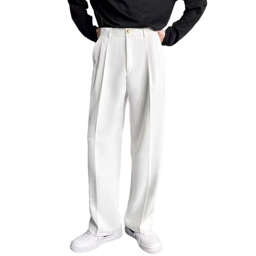 Spring Japanese light luxury casual suit pants for men, high-grade drape black trousers, loose straight-leg wide-leg long pants