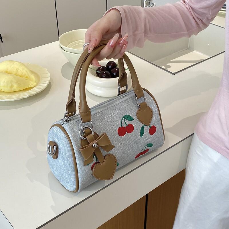 Cherry Boston Bag, Shoulder Bag, Work Commute Niche Crossbody Bag, Fashionable Handbag, Women's Bag, Bowling Bag