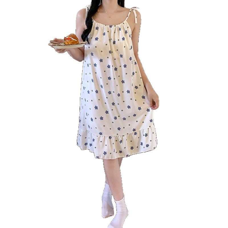 2025 nuevo pijama de flores azules de verano mujer nube de algodón esling dulce lindo pijama ropa de hogar se puede usar fuera