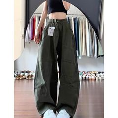 加长版美式高街弯刀工装牛仔裤女新款高腰显瘦宽松阔腿拖地裤子潮