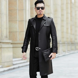 Top Middle-aged Haining Autumn Western-collar Long Coat Fur Coat Sheep Business Casual Over-the-knee Windbreaker Men's
