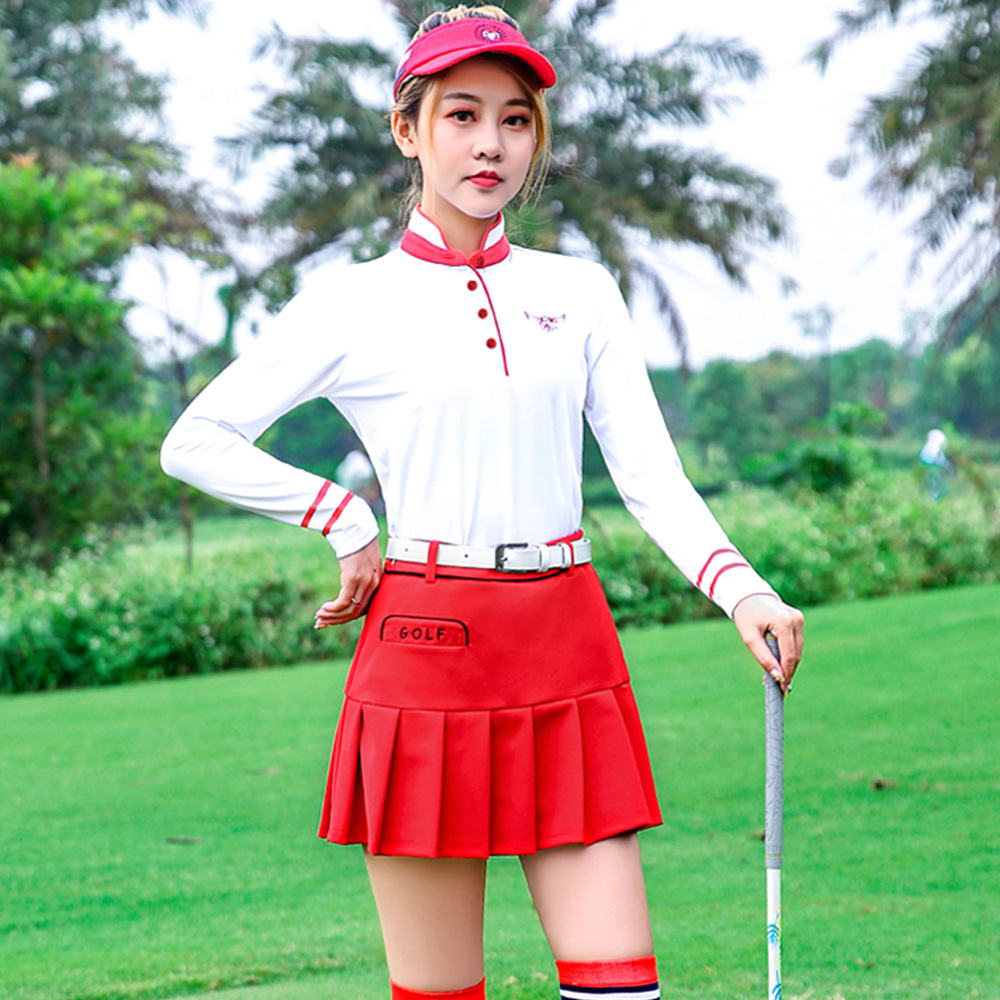 Bộ quần áo golf nữ PGM dài tay mặc trong mùa thu đông — Áo màu xanh hải quân màu trắng YF160, Áo đỏ trắng YF160, YF144 phiên bản dày màu trắng, Áo đỏ trắng YF160 [loại mỏng]