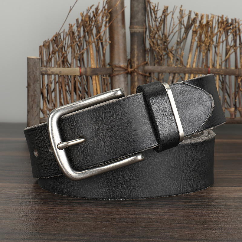 Herren-Vintage-Gürtel aus reinem Rindsleder, einlagig, schlicht, lässig, Nadelverschluss, echtes Ledergürtel, Jeansgürtel für Jugendliche und Studenten