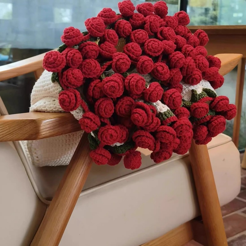 玫瑰花束毯子手工编织腈纶材料包铃兰花毯成品毛线团钩织花朵毛毯|undefined