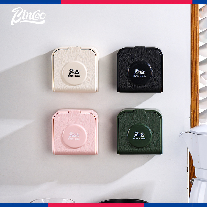 Bincoo Wall-Mounted Round Coffee Filter Storage Box Handle Powder Bowl Moka Pot Filter Paper Dust-Proof Storage Box