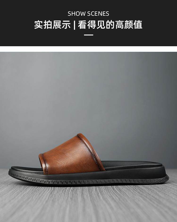 Dép sandal nam da bò thật quai ngang đế dày chống trượt, đi trong nhà và ngoài trời mùa hè — Màu nâu, màu đen chi tiết 9