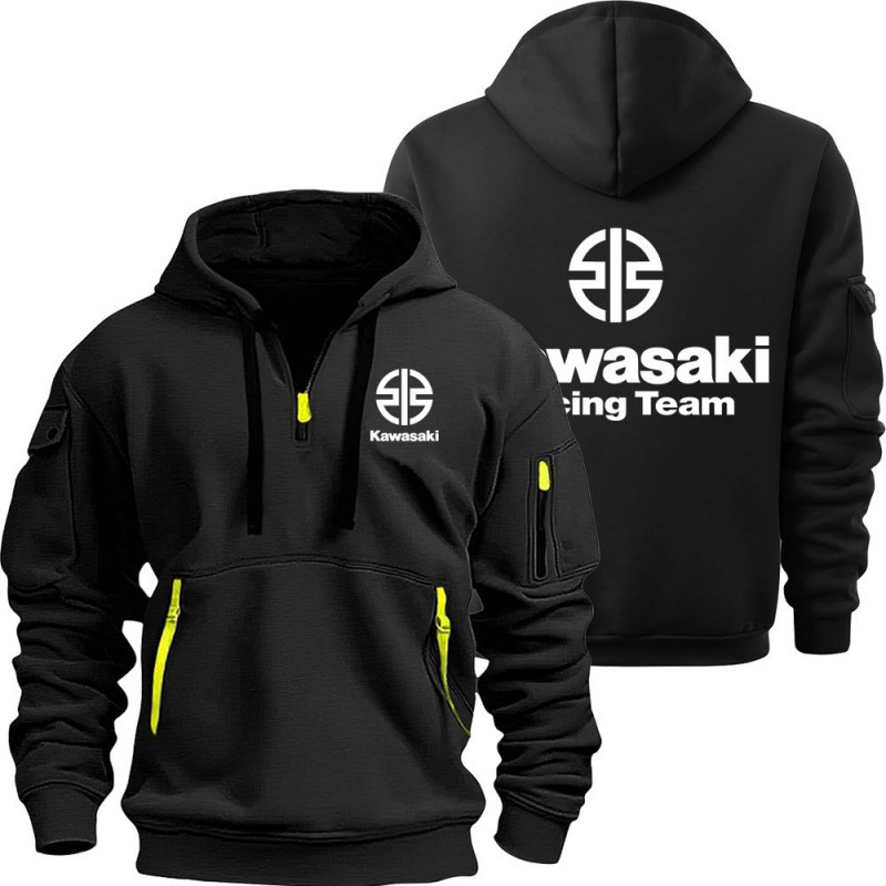 2025 New Kawasaki Logo Motorcycle Racing Team Men's Half-Zip Sweatshirt Spring and Autumn Men's Sports Pullover