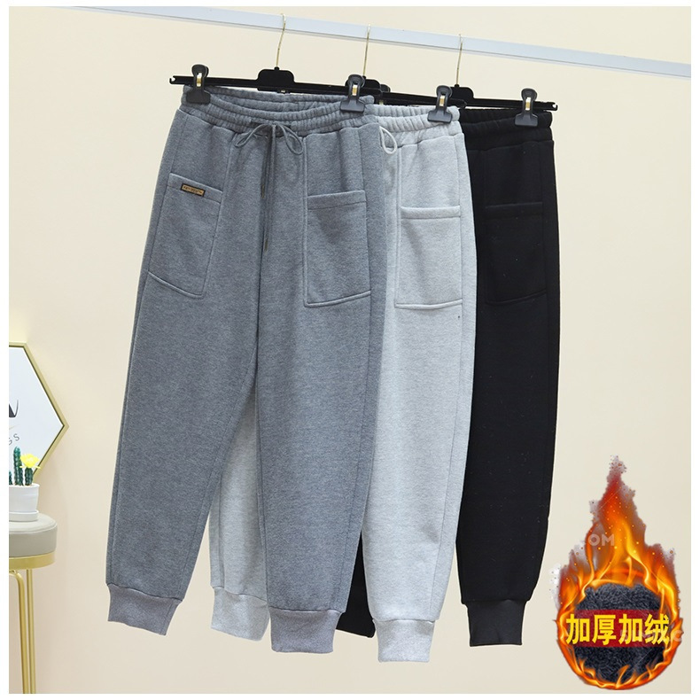 555 Sports Pants Women's Loose Leg-toe Casual Pants Autumn and Winter fleece-lined Thickened Outer Wear Slim Look All-match Pants Ins