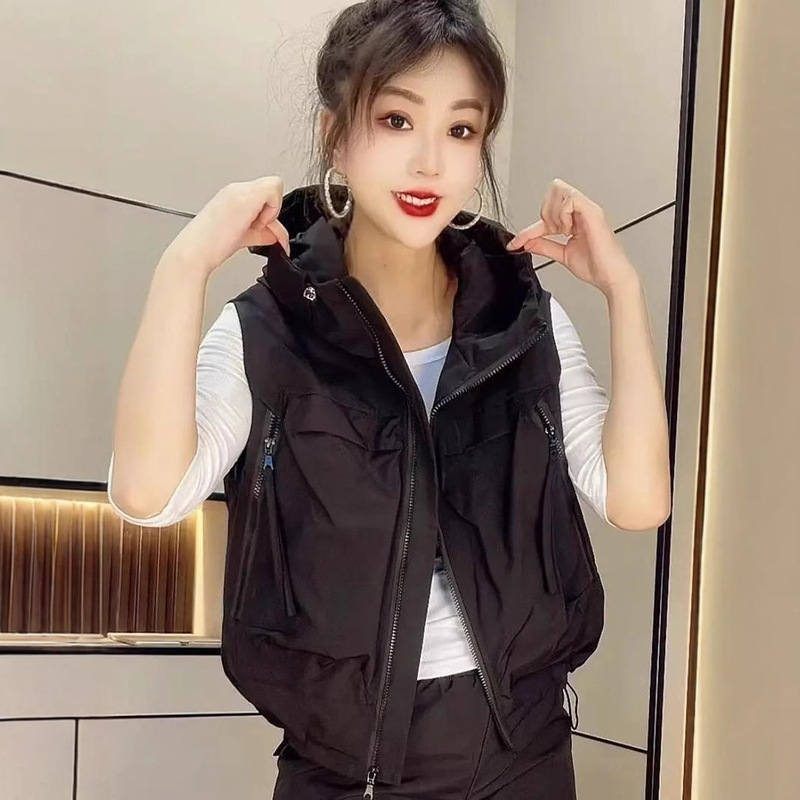 Fat mm Fashion Loose Large Size Casual Jacket 2025 Spring & Fall New European Style Hooded Sleeveless Jacket Cardigan Fat mm Fashion Loose Large Size Casual Jacket 2025 Spring & Fall New European Style Hooded Sleeveless Jacket Cardigan