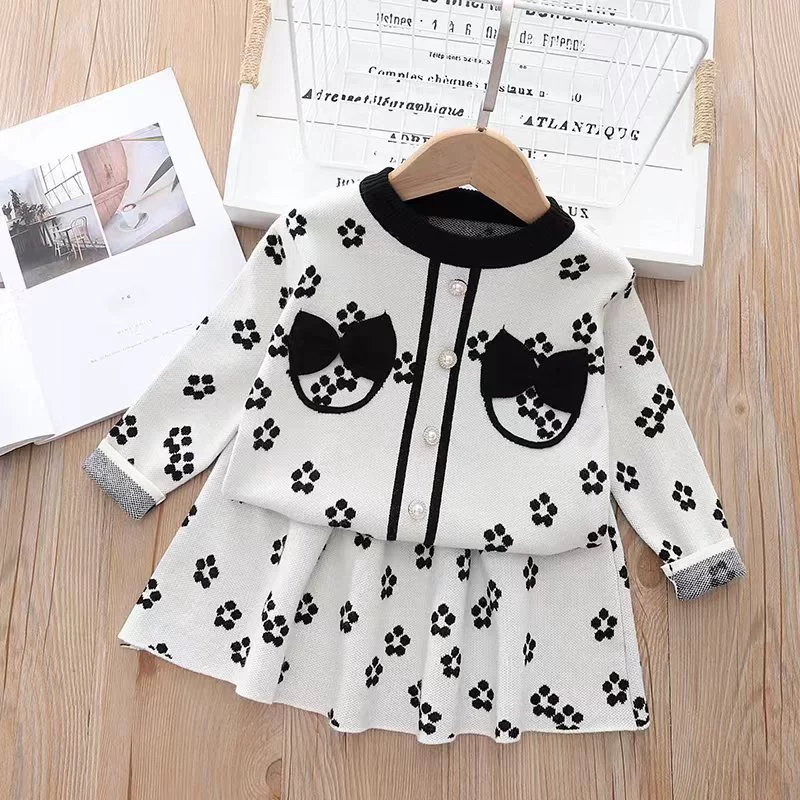 Cute cardigan girl's with bow, knitted sweater, dress, 2022, western style