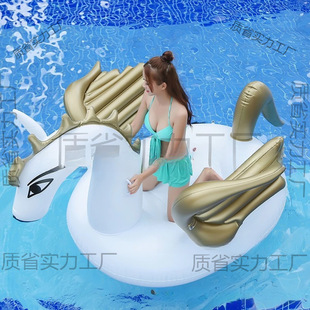 Manufacturers Wholesale and Retail Pvc Inflatable Golden Pegasus Water Floating Bed Adult Unicorn White Horse Mount Swimming Ring