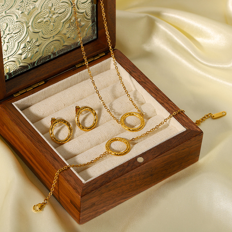 7g Weight 0.03µm-0.05µm Gold Plating Thickness PVD Coated Real Gold Plated 18K Gold Geometric 304 Stainless Steel Retro Modern Style Waterproof Non Tarnish Bracelets Earrings Necklace