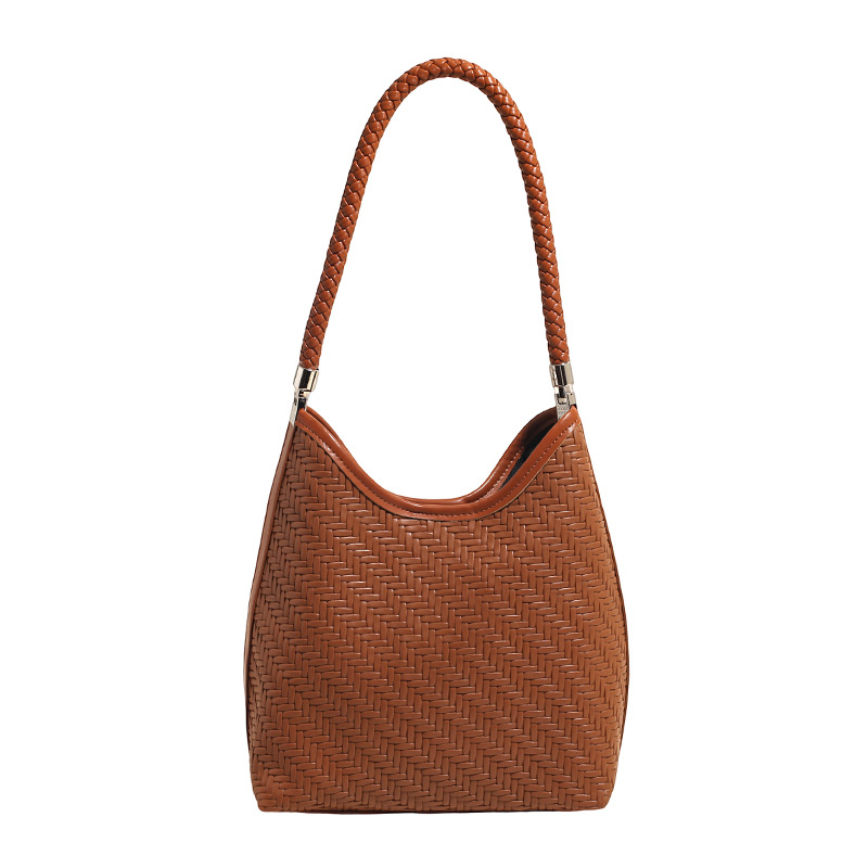 Transfronterizos retro bolsas de cubo de gran capacidad 2025, otoño y invierno nuevo sentido de alta calidad tejido bolsas de brazo de mujer de viaje al hombro