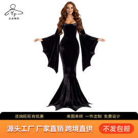 蝙蝠黑暗连衣服万圣节cos服饰哥特风穿搭蝙蝠袖连衣裙女低领