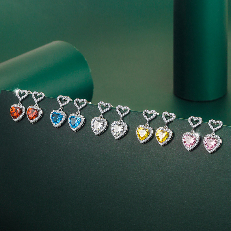 Streetwear Heart Shape Copper Inlay Zircon Drop Earrings 1 Pair