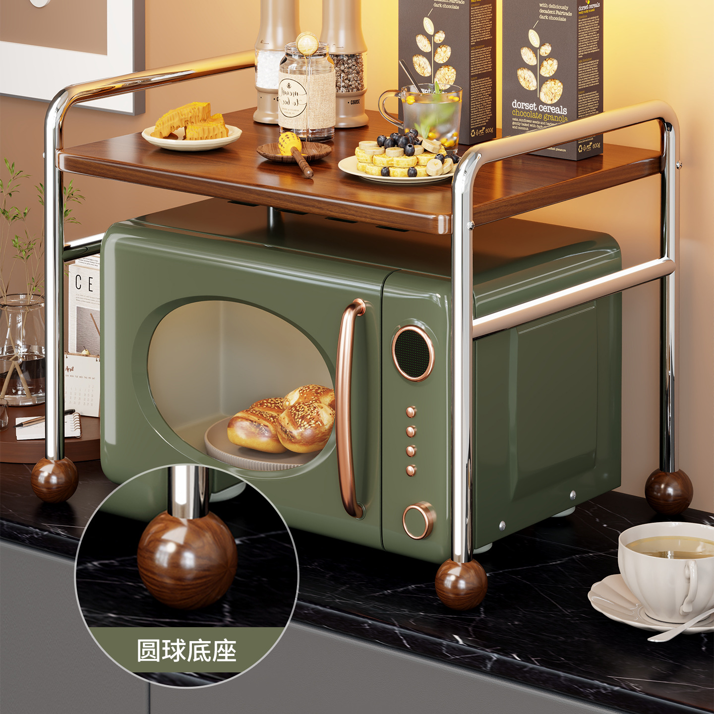 Estante de Cocina para Microondas y Horno de Acero al Carbono y Madera Aglomerada, Extraíble, para Encimera