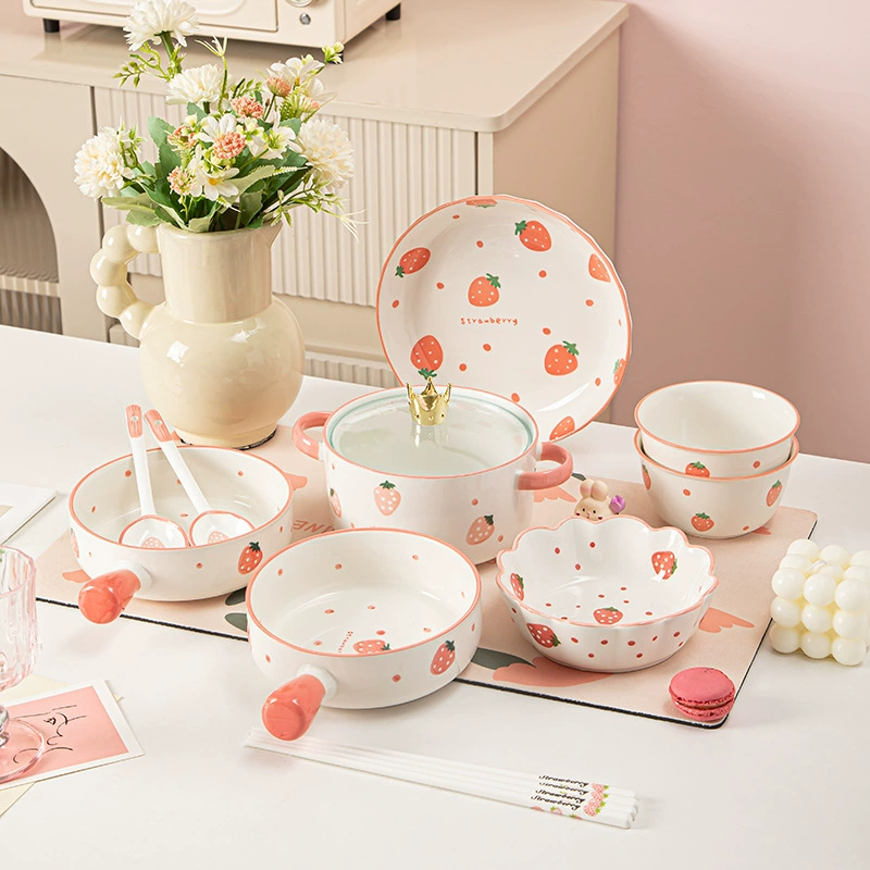 Ceramic strawberry, tableware, cute children's set