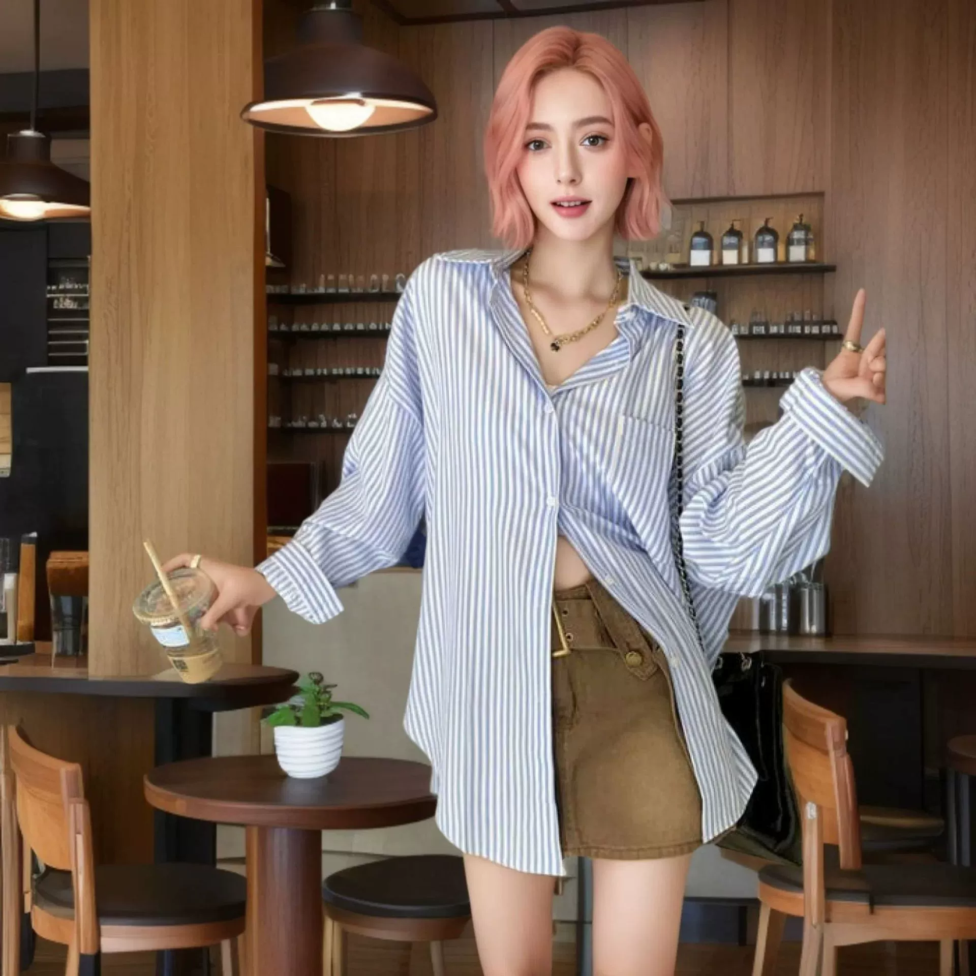 Кросс-бордерная рубашка в полоску с длинным рукавом, свободного кроя, в стиле casual, новый дизайн 2025 года, эксклюзивно для внешней торговли.